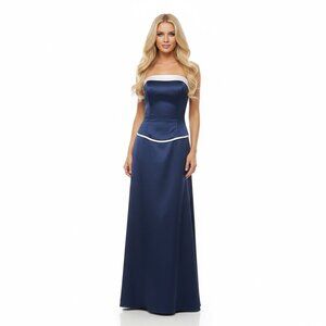 Satin Navy and White Strapless Gown